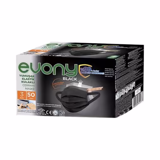 Evony Siyah Maske Yumuşak Lastikli 50 Adet