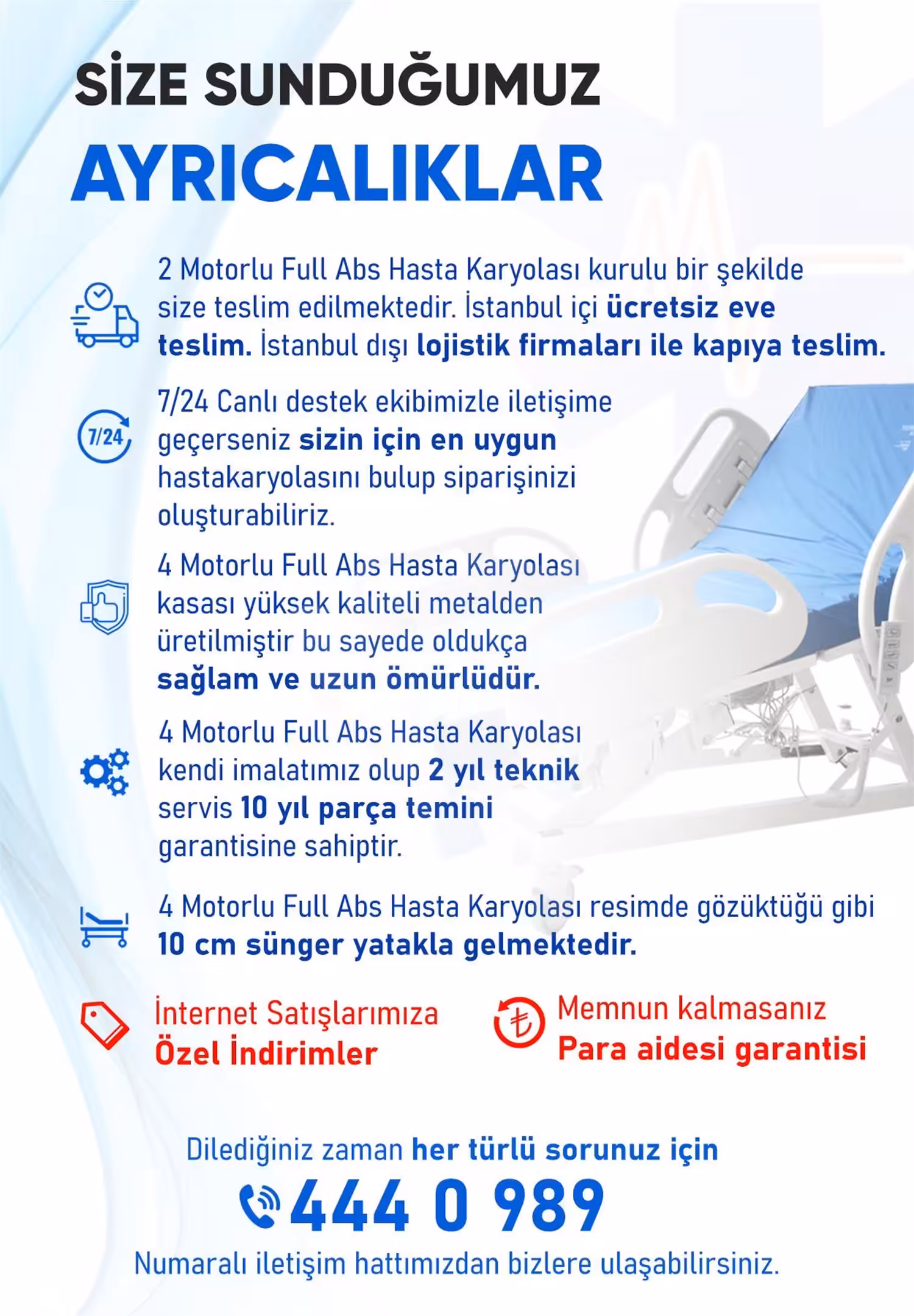 Kiralık 4 Motorlu Hasta Karyolası Full Abs Asansörlü