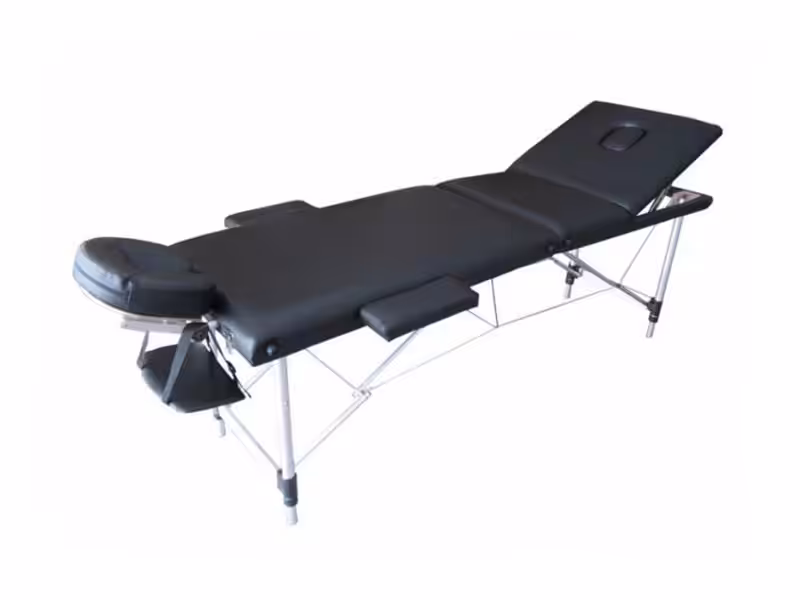 MAXİ Katlanabilir 3 Parçalı Metal Masaj Masası, Çanta Tipi Masaj ve Tedavi Yatağı Siyah