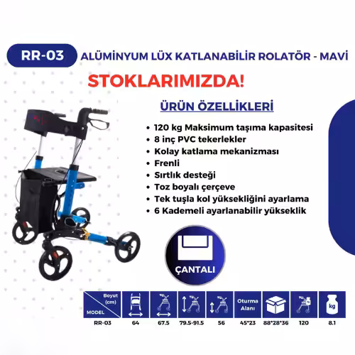 Respirox Rr 03 4 Tekerli Rollatör Sırtlıklı (8 İnç Teker)