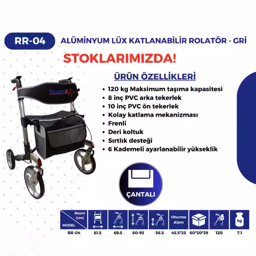 Respirox Rr 04 4 Tekerli Rolatör Sırtlıklı (8 İnç Arka Teker 10 İnç Ön)