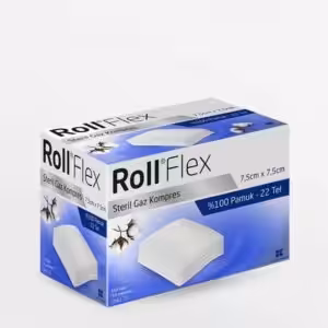 RollFlex Steril Gaz Kompres 7.5cm x 7.5cm 100 Pamuklu 100 Adet